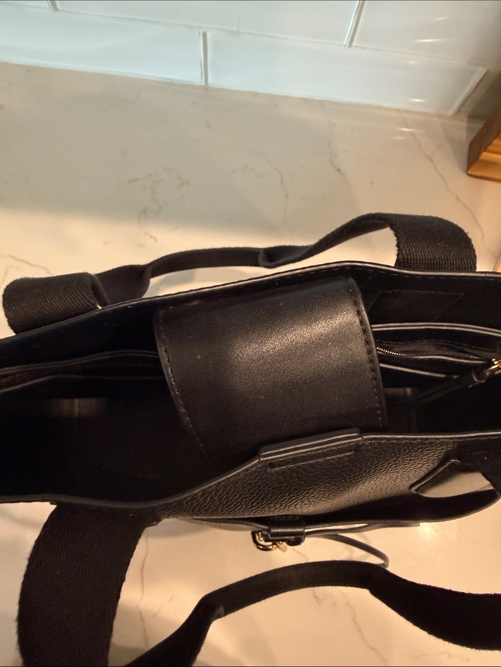 Calvin Klein Black Leather Tote with Gold Hardware Accents - Picture 7 of 7